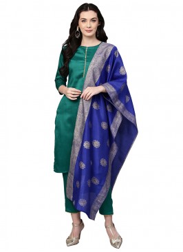 Poly Silk Plain Green Straight Salwar Kameez