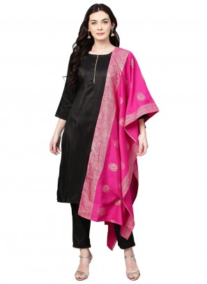Poly Silk Plain Readymade Salwar Suit in Black