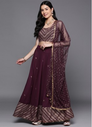 Poly Silk Wine Readymade Lehenga Choli