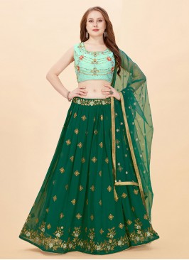 Praiseworthy Embroidered Green Georgette Lehenga Choli