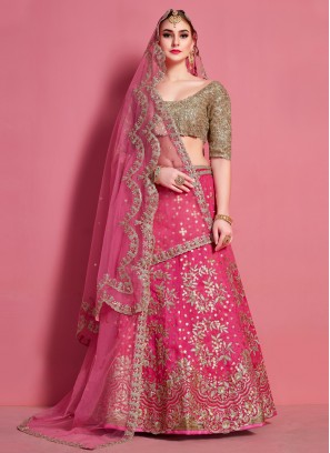 Praiseworthy Lace Art Silk Hot Pink A Line Lehenga Choli