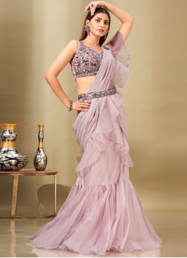 Praiseworthy Lavender Ruffle Imported Lehenga Saree