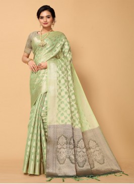 Praiseworthy Organza Woven Green Classic Saree