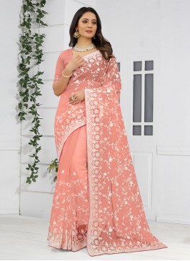 Praiseworthy Resham Net Peach Designer Saree