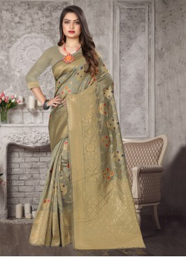 Praiseworthy Weaving Art Banarasi Silk Beige Traditional Designer Saree