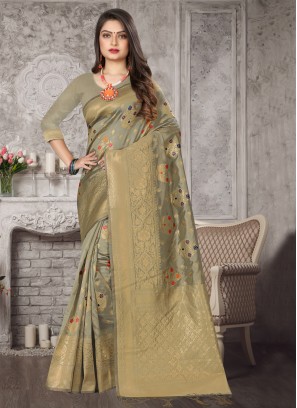 Praiseworthy Weaving Art Banarasi Silk Beige Traditional Designer Saree