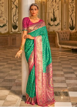 Praiseworthy Weaving Green Banarasi Silk Classic S
