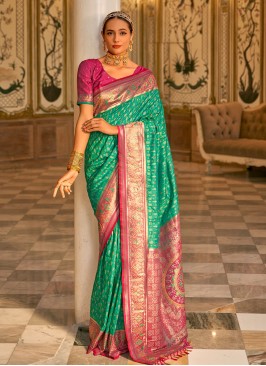 Praiseworthy Weaving Green Banarasi Silk Classic Saree