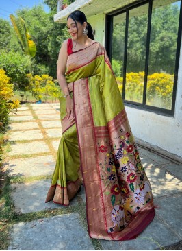 Praiseworthy Woven Green Silk Saree