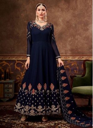 Precious Blue Embroidered Ankle Length Anarkali Salwar Suit