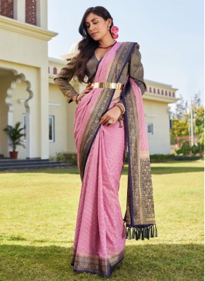 Precious Georgette Pink Zari Classic Saree