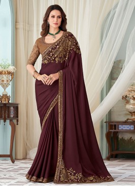 Precious Maroon Embroidered Silk Classic Saree