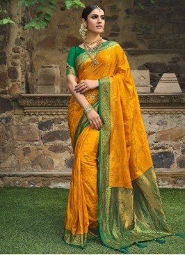 Precious Weaving Mustard Satin Silk Contemporary Saree