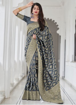 Preferable Art Banarasi Silk Weaving Grey Traditional Designer Saree