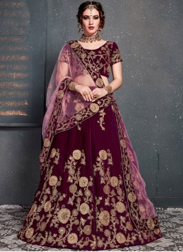 Preferable Embroidered Magenta Velvet Designer Leh