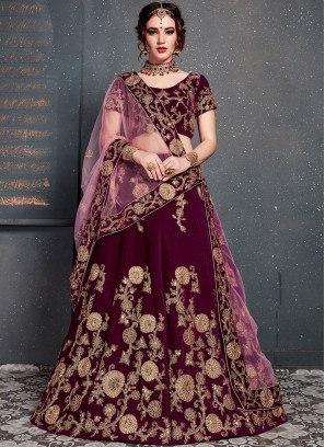 Preferable Embroidered Magenta Velvet Designer Lehenga Choli