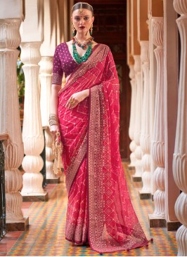 Preferable Hot Pink Georgette Trendy Saree