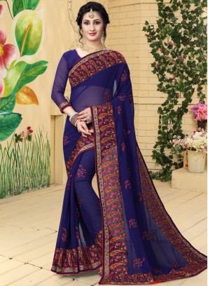 Preferable Navy Blue Classic Saree