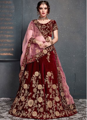 Preferable Red Velvet Designer Lehenga Choli