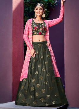 Preferable Sequins Green Trendy Lehenga Choli