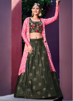 Preferable Sequins Green Trendy Lehenga Choli