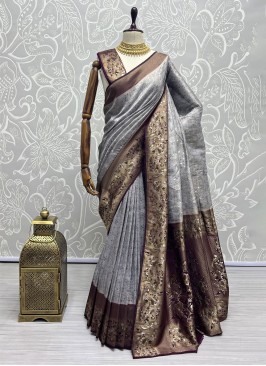 Preferable Zari Kanjivaram Silk Grey Classic Saree