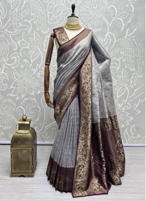 Preferable Zari Kanjivaram Silk Grey Classic Saree