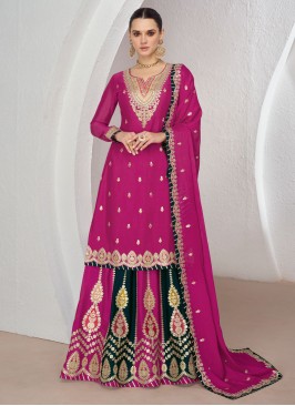 Prepossessing Chinon Magenta Embroidered Readymade Lehenga Choli