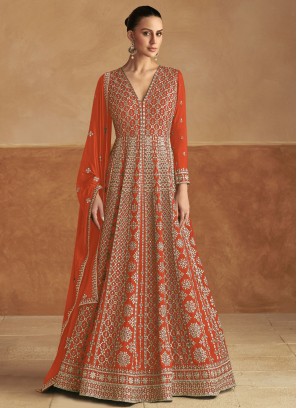 Prepossessing Embroidered Chinon Readymade Floor Length Gown 