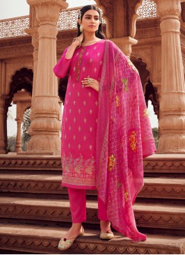 Prepossessing Jacquard Work Rani Salwar Kameez 