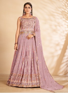 Prepossessing Mauve  Sequins Floor Length Gown