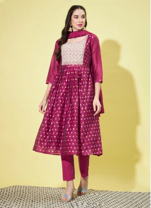 Prepossessing Printed Chanderi Magenta Trendy Anarkali Salwar Kameez