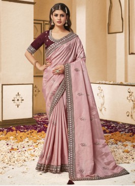 Prepossessing Rose Pink Georgette Trendy Saree