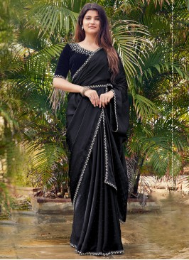 Prepossessing Satin Silk Black Trendy Saree