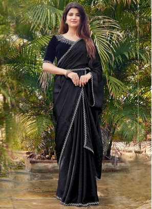 Prepossessing Satin Silk Black Trendy Saree