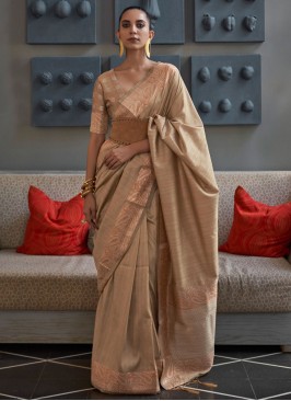 Prepossessing Zari Handloom silk Beige Contemporary Style Saree
