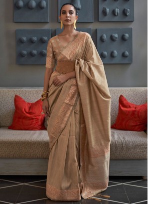 Prepossessing Zari Handloom silk Beige Contemporary Style Saree