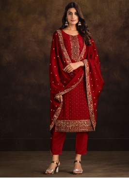 Pretty Georgette Red Trendy Salwar Kameez