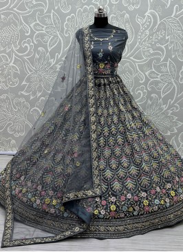 Pretty Grey Zari Net Trendy Lehenga Choli