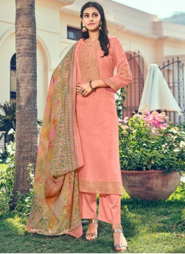 Pretty Peach Zari Pure Silk Salwar Suit