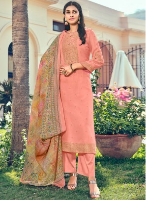Pretty Peach Zari Pure Silk Salwar Suit