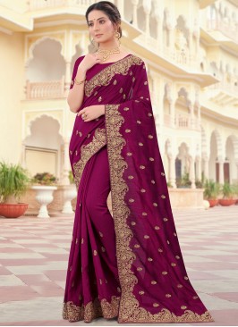 Pretty Wine Vichitra Silk Designer Traditional Sar