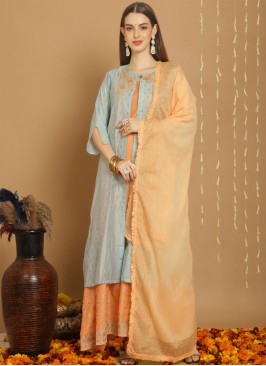 Prime Chanderi Silk Turquoise Embroidered Trendy Lehenga Choli
