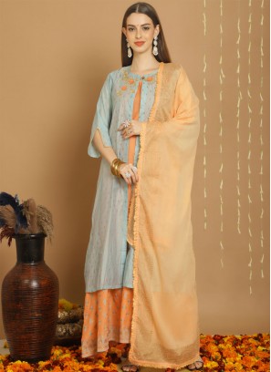 Prime Chanderi Silk Turquoise Embroidered Trendy Lehenga Choli