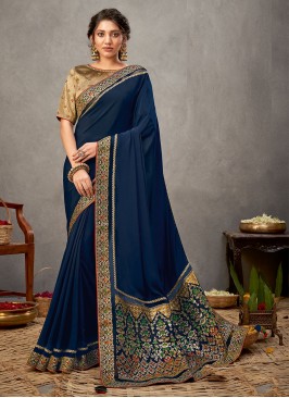 Prime Embroidered Satin Silk Designer Saree