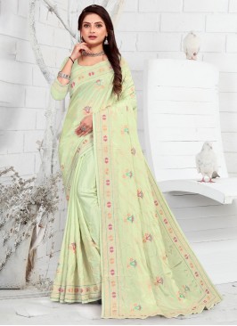 Prime Green Embroidered Trendy Saree