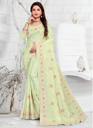 Prime Green Embroidered Trendy Saree