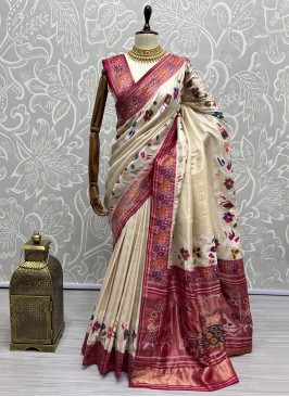 Prime Patola Silk  Cream Weaving Saree