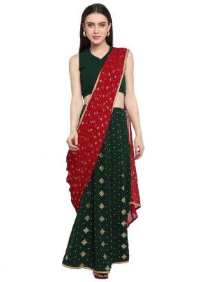 Prime Print Georgette Green Saree