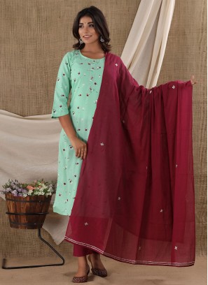 Prime Printed Cotton Sea Green Trendy Salwar Kameez